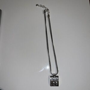 Brighton Deco Lace Square Cut Out Design Pendant Necklace Silvertone